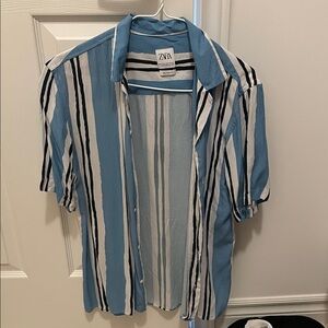 Zara Men's Blue Striped Shirt